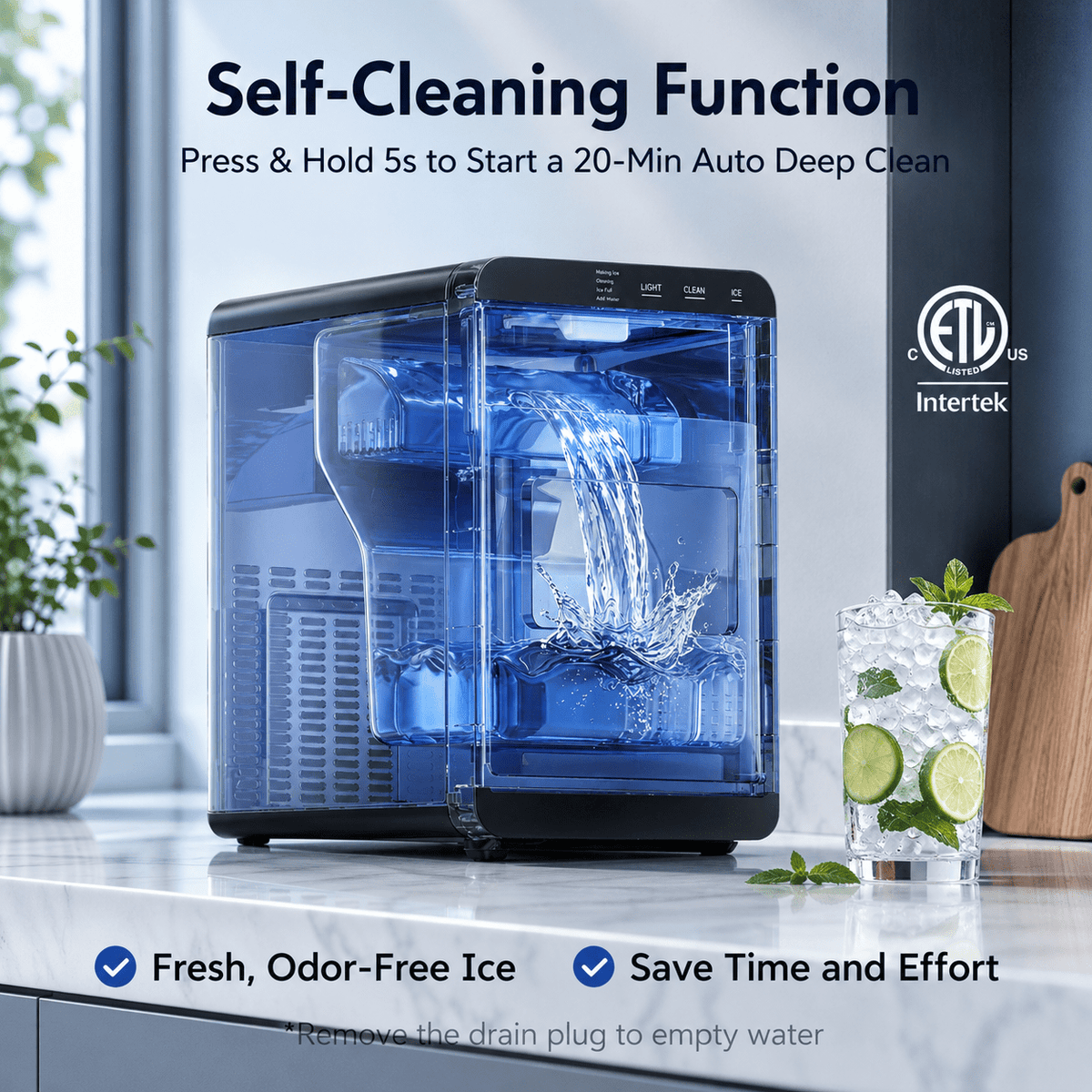 Friwest Nugget Ice Maker Countertop, 44lbs/24H Pebble Ice Maker Machine, Self-Cleaning Countertop Ice Makers with Ice Scoop, 8-10 Minute First Ice