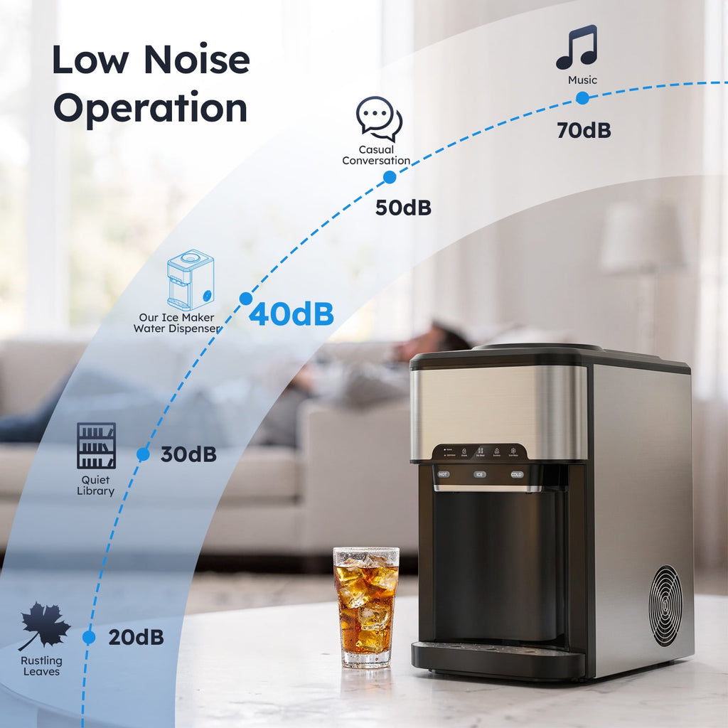 Countertop Water Dispenser with Ice Maker, 3-in-1 Hot & Cold Water Dispenser with Countertop Ice Maker, 44LBS/24H Ice Machine
