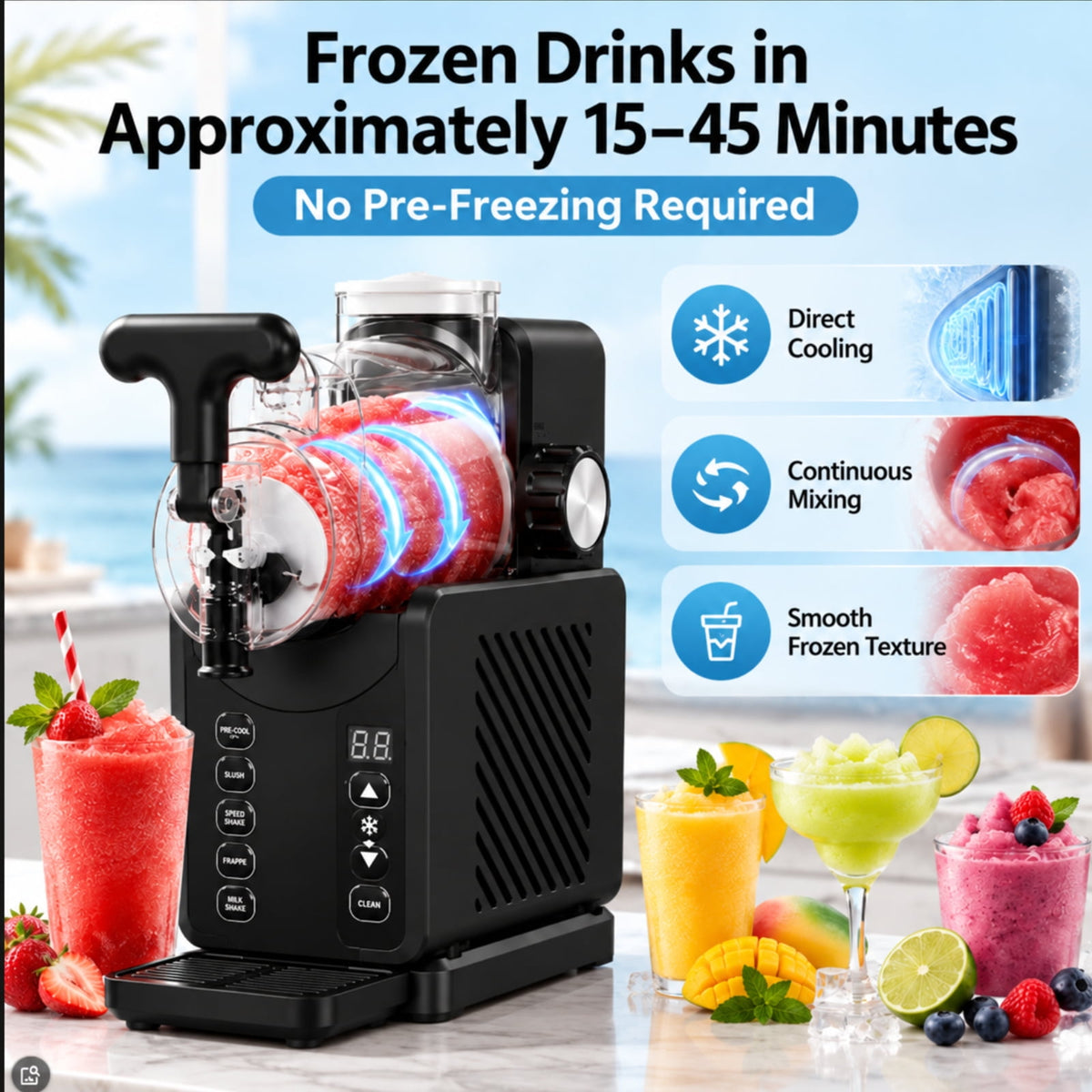 Friwest Slushie Machine for Home, 85oz Frozen Drink Maker, No Ice Needed, 5 Presets, Self-Cleaning Slushy Maker for Margaritas, Milkshakes & Frappés