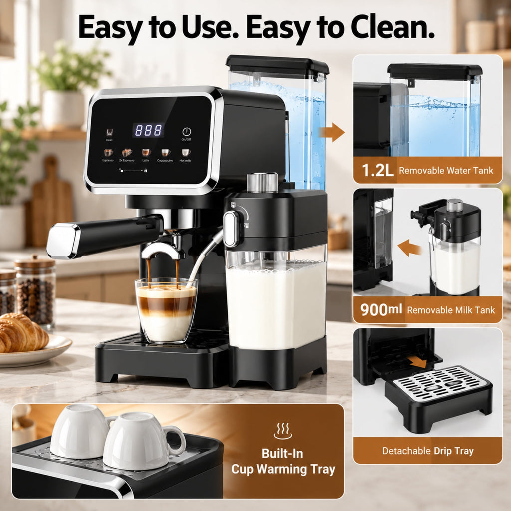 Friwest Espresso Machine 20 Bar, Super Compact Espresso Maker with Touch Screen, Professional Coffee Machine, Automatic Milk Frother for Cappuccino