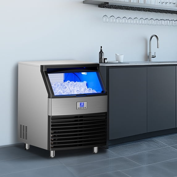 Friwest 450LBS/24H Commercial Ice Maker Machine, 120LBS Storage Bin, Under Counter Stainless Steel Ice Machine with Self-Cleaning LCD Panel for Restaurant, Bar, Café, Office & Hotel