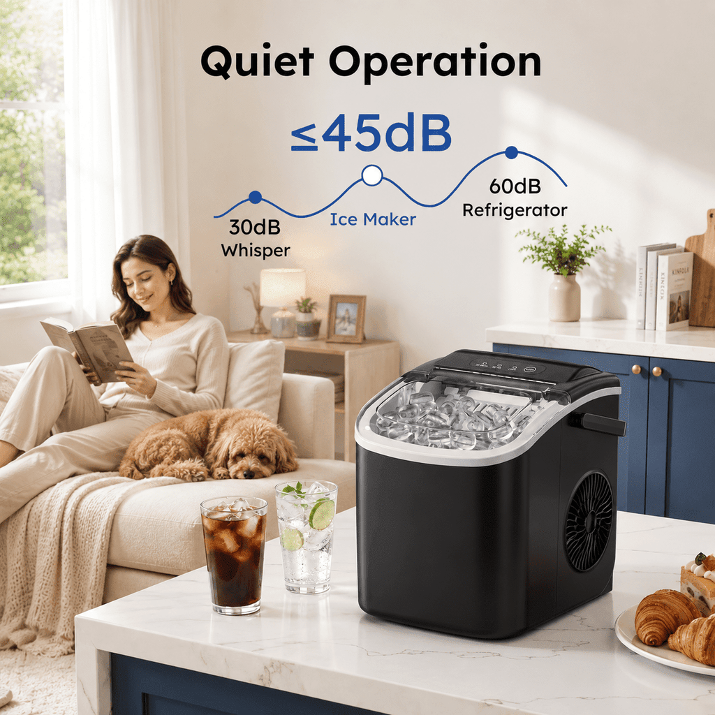 Friwest Countertop Ice Maker, 26 lbs/24H Portable Ice Machine, 9 Bullet Ice Cubes in 6 Min, Self-Cleaning Ice Maker for Kitchen, Home, Office & RV, Black