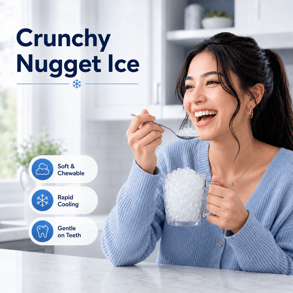 Friwest Nugget Ice Maker Countertop, Portable Pebble Ice Machine with Self-Cleaning, Soft Chewable Ice Maker for Home Kitchen Office RV