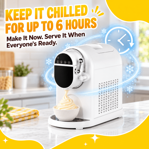 Friwest 1.5 QT Soft Serve Ice Cream Machine, Built-In Compressor, No Pre-Freezing, 10-Level Adjustable Hardness, Self-Cleaning, 30-40 Min, Soft Serve Ice Cream Maker for Home, White
