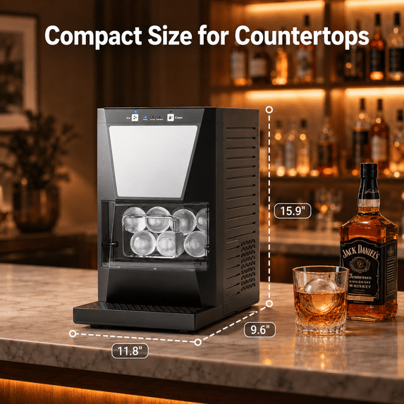 Friwest Clear Ice Ball Maker Countertop, 2" Sphere Ice Maker 2 Ice balls in 40-60Mins, Self Cleaning Ice Machine with Ice Tongs Drip Tray