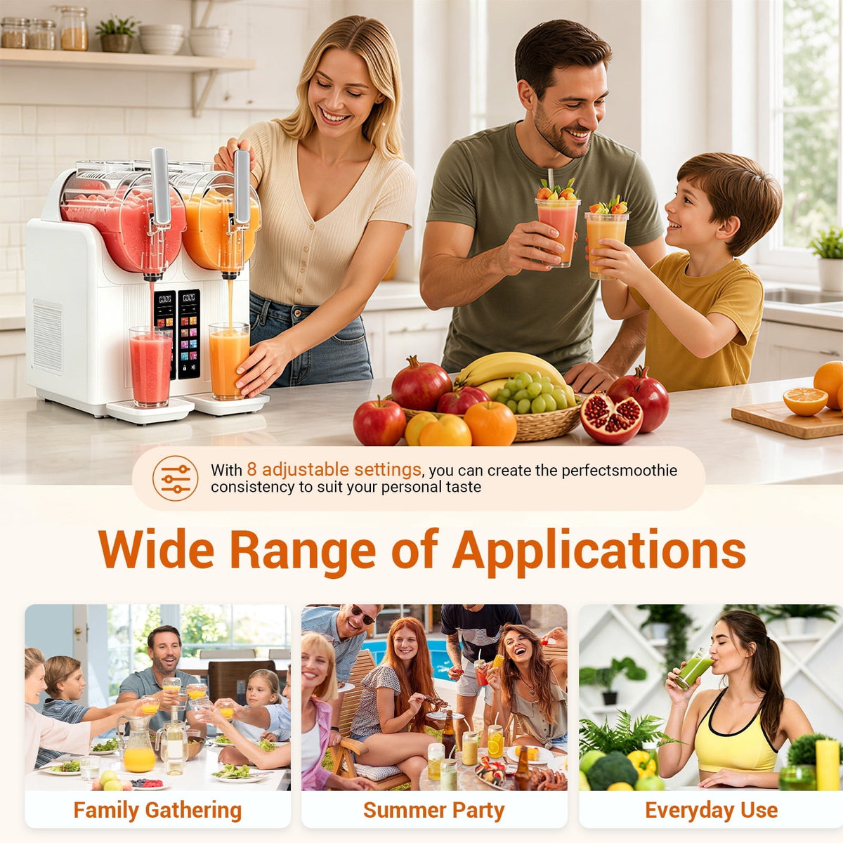 Friwest Slushie Machine, 81oz x 2 Tank Slushy Machine for Home, No Ice Needed Frozen Drink Maker with Self-Cleaningfor Margaritas, Frappés, Milkshake,White