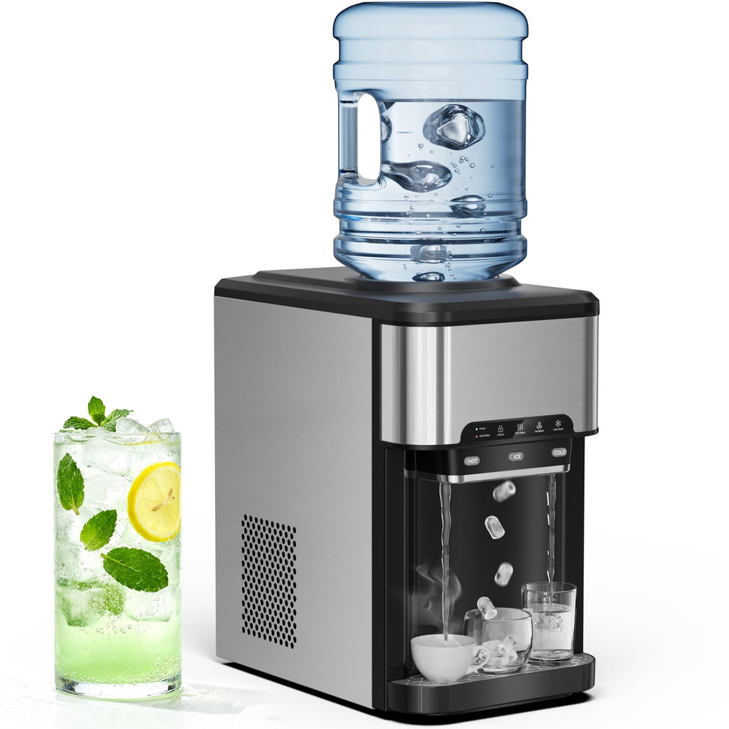 Countertop Water Dispenser with Ice Maker, 3-in-1 Hot & Cold Water Dispenser with Countertop Ice Maker, 44LBS/24H Ice Machine
