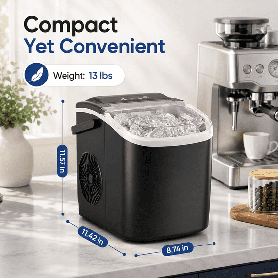 Friwest Countertop Ice Maker, 26 lbs/24H Portable Ice Machine, 9 Bullet Ice Cubes in 6 Min, Self-Cleaning Ice Maker for Kitchen, Home, Office & RV, Black