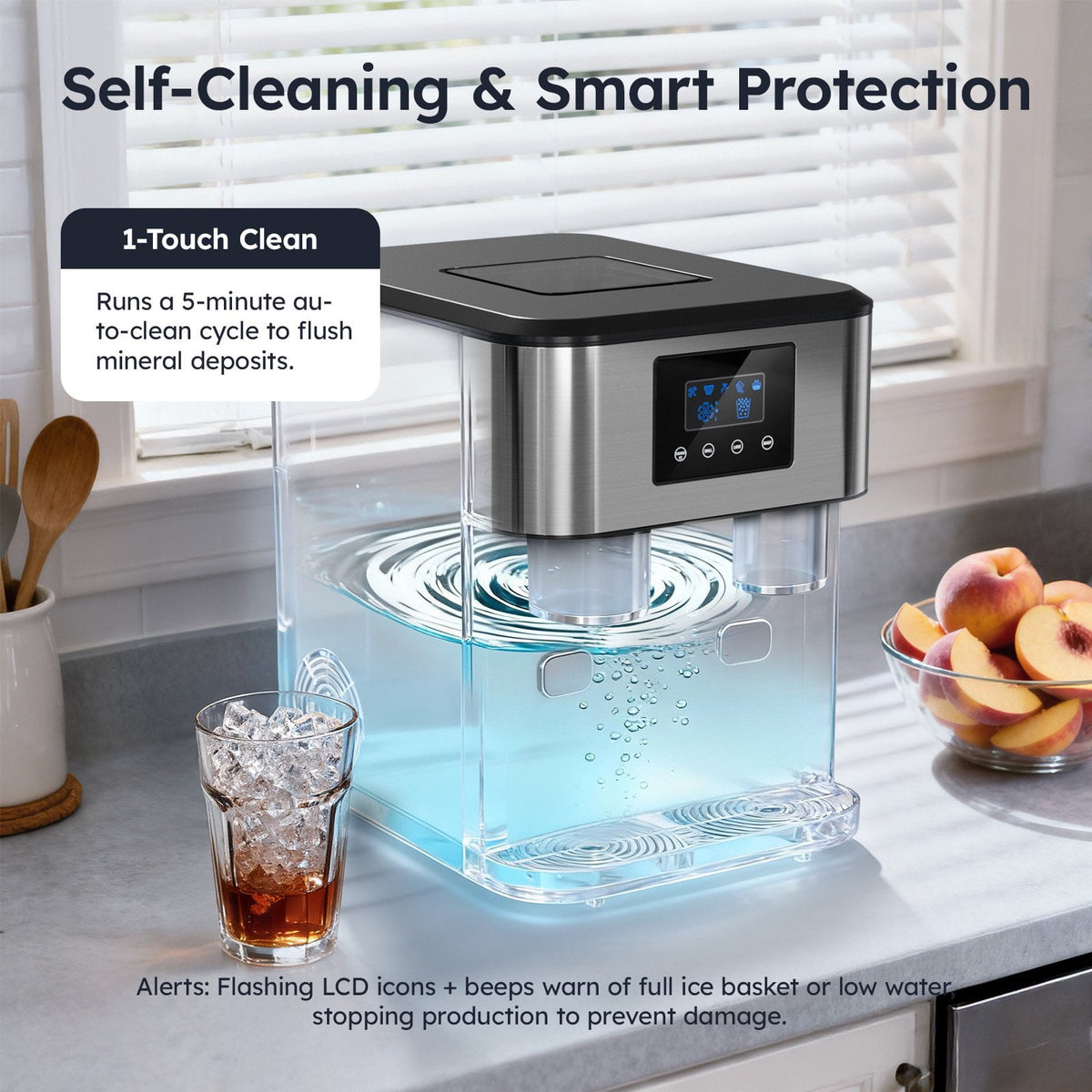 Friwest 3 In 1 Countertop Ice Maker Water Dispenser, Bullet Ice, Crushed Ice & Cold Water, 33Lbs/24H, SelfCleaning, Dual Water Fill, Compact for Home Kitchen Party RV