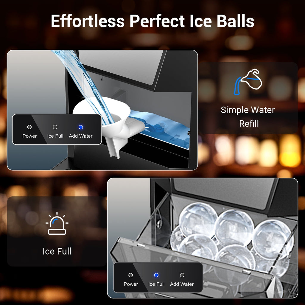 Friwest Clear Ice Ball Maker Countertop, 2" Sphere Ice Maker 2 Ice balls in 40-60Mins, Self Cleaning Ice Machine with Ice Tongs Drip Tray