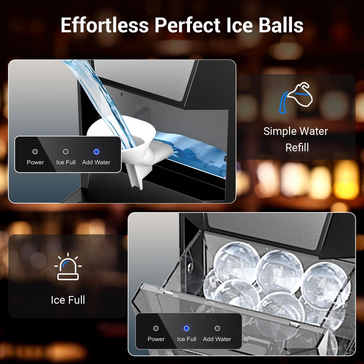 Friwest Clear Ice Ball Maker Countertop, 2" Sphere Ice Maker 2 Ice balls in 40-60Mins, Self Cleaning Ice Machine with Ice Tongs Drip Tray
