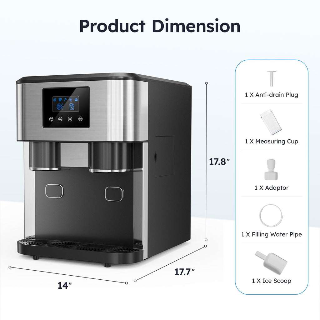 Friwest 3 In 1 Countertop Ice Maker Water Dispenser, Bullet Ice, Crushed Ice & Cold Water, 33Lbs/24H, SelfCleaning, Dual Water Fill, Compact for Home Kitchen Party RV