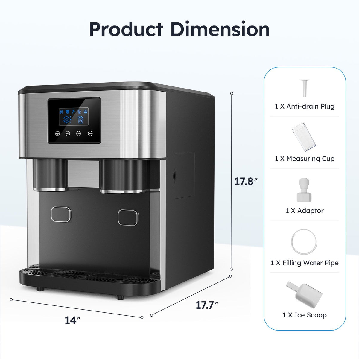 Friwest 3 In 1 Countertop Ice Maker Water Dispenser, Bullet Ice, Crushed Ice & Cold Water, 33Lbs/24H, SelfCleaning, Dual Water Fill, Compact for Home Kitchen Party RV