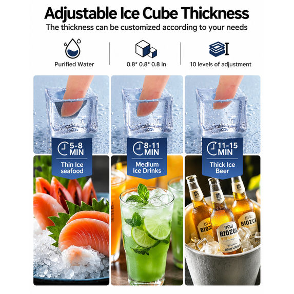 Friwest Commercial Ice Maker, 120 lbs/24H with 33 lb Storage Bin, Dual Water Inlet, 6-Level Adjustable Ice Thickness, Self-Cleaning Ice Machine for Restaurant Bar Office Black