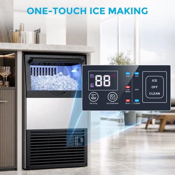 Friwest Commercial Ice Maker Machine, 150 Lbs/24H, 50 Lbs Storage Bin, 45 Cube Square Ice, Adjustable Ice Thickness, Dual Water Inlet Self-cleaning Ice Machine for Bar, Cafe, Shop & Home