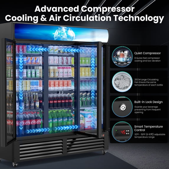 Friwest Commercial Beverage Refrigerator 56 Cu Ft, Commercial Display Fridge with Glass Door, Upright Merchandiser Refrigerator Cooler with Front LED Light for Stores, Restaurant