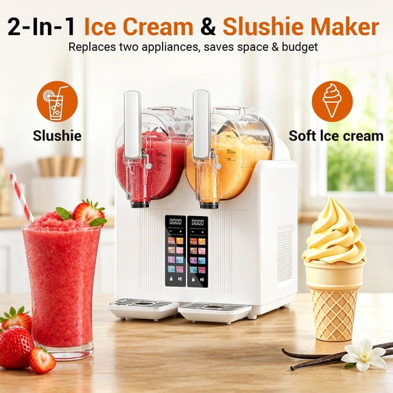 Friwest Slushie Machine, 81oz x 2 Tank Slushy Machine for Home, No Ice Needed Frozen Drink Maker with Self-Cleaningfor Margaritas, Frappés, Milkshake,White