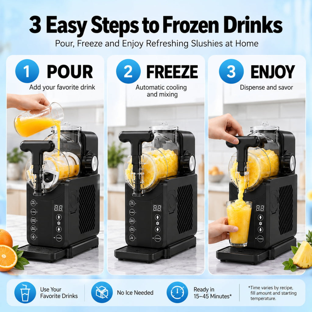 Friwest Slushie Machine for Home, 85oz Frozen Drink Maker, No Ice Needed, 5 Presets, Self-Cleaning Slushy Maker for Margaritas, Milkshakes & Frappés